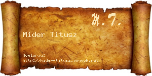 Mider Titusz névjegykártya